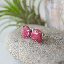Load image into Gallery viewer, Natural Raw Ruby Stud Earrings - Pink Crystal in Italian Sterling Silver - For Bridesmaid, Bride, Girlfriend