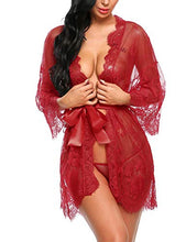 Load image into Gallery viewer, Avidlove Sexy Robes for Women Boudoir Lingerie Women's Lace Kimono Robe Babydoll Lingerie Mesh Nightgown Dark Red S