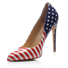 Load image into Gallery viewer, Reindee Lusion Womens High Stiletto Heels Red American Flag Paste Printed Pointed Toe Sexy Pumps Shoes Size 7