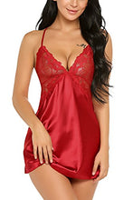Load image into Gallery viewer, Avidlove Women Bridal Robe Satin Nightgown Lace Lingerie Set Sexy Babydoll V Neck Sleepwear Strap Chemise L, Red