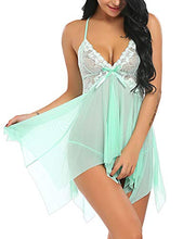 Load image into Gallery viewer, Avidlove Women Lingerie Babydoll Lace Nightdress V Neck Sleepwear Mesh Chemise Apple Green