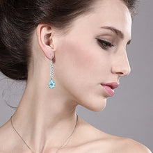 Load image into Gallery viewer, Gem Stone King 18.00 Ct Stunning Genuine Blue Topaz Gemstone Birthstone 16X12MM Pear Shape 925 Sterling Silver 2inches Dangle Earrings