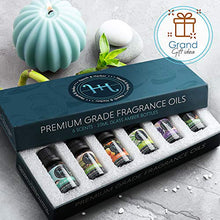 ギャラリービューアに画像を読み込み、Hearth & Harbor Premium Fragrance Oil � Set of 6 Scented Oil for Soap Making, Candle Making, Incense, Potpourri & Aroma Diffuser - Lemongrass, Peppermint, Orange, Lavender, Eucalyptus, Tea Tree Scents In 10ml Glass Amber Bottles