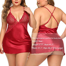 Load image into Gallery viewer, Avidlove Women Bridal Robe Satin Nightgown Lace Lingerie Set Sexy Babydoll V Neck Sleepwear Strap Chemise L, Red