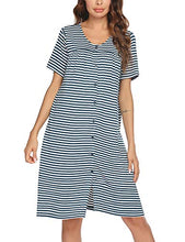 Load image into Gallery viewer, Ekouaer Sleepwear Lightweight Cotton Robe Button Front Housecoat Short Nightgown House Dress (Peacock Blue L)