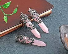Load image into Gallery viewer, Top Plaza Antique Silver Flower Wrapped Natural Rose Quartz Healing Crystal Necklace
