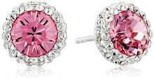 Load image into Gallery viewer, Sterling Silver Swarovski Crystal Halo Pink Stud Earrings