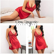 Load image into Gallery viewer, Avidlove Women Bridal Robe Satin Nightgown Lace Lingerie Set Sexy Babydoll V Neck Sleepwear Strap Chemise L, Red

