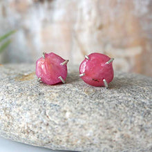 Load image into Gallery viewer, Natural Raw Ruby Stud Earrings - Pink Crystal in Italian Sterling Silver - For Bridesmaid, Bride, Girlfriend
