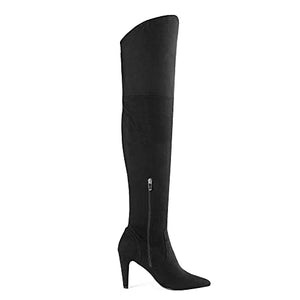 DREAM PAIRS Women's Dob214 Black Thigh High Boots Suede Over The Knee Heels Long Sexy Pointed Toe Boots, Black Suede, Size 8.5