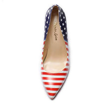 Load image into Gallery viewer, Reindee Lusion Womens High Stiletto Heels Red American Flag Paste Printed Pointed Toe Sexy Pumps Shoes Size 7

