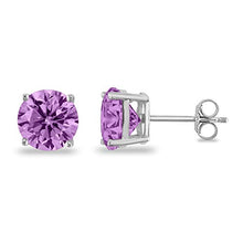 Load image into Gallery viewer, Butterfly Back 4 Prong Stud Earrings Round Casting Simulated Lavender Cubic Zirconia 925 Sterling Silver Size-5mm
