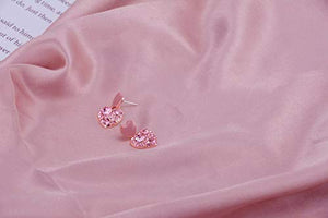 Falasoso Pink Stud Earrings For Women, Titanium Cubic Zirconia Hypoallergenic Heart Dangle Crystals 925 Sterling Silver Cute Earrings For Girls
