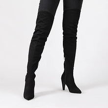 Load image into Gallery viewer, DREAM PAIRS Women&#39;s Dob214 Black Thigh High Boots Suede Over The Knee Heels Long Sexy Pointed Toe Boots, Black Suede, Size 8.5
