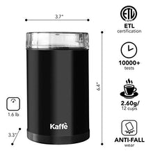 ギャラリービューアに画像を読み込み、Kaffe KF2010 Electric Coffee Grinder - Black - 3oz Capacity with Easy On/Off Button. Cleaning Brush Included!
