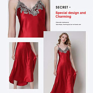 Asherbaby Women's Nightdress Satin Nightgowns Long Chemise Sleepwear Red XXL