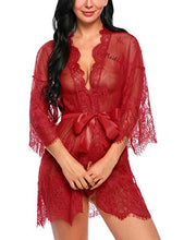 Load image into Gallery viewer, Avidlove Sexy Robes for Women Boudoir Lingerie Women&#39;s Lace Kimono Robe Babydoll Lingerie Mesh Nightgown Dark Red S
