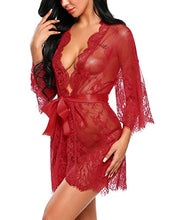 Load image into Gallery viewer, Avidlove Sexy Robes for Women Boudoir Lingerie Women&#39;s Lace Kimono Robe Babydoll Lingerie Mesh Nightgown Dark Red S
