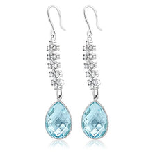 Load image into Gallery viewer, Gem Stone King 18.00 Ct Stunning Genuine Blue Topaz Gemstone Birthstone 16X12MM Pear Shape 925 Sterling Silver 2inches Dangle Earrings
