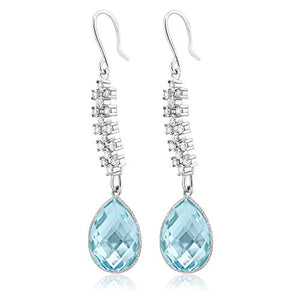 Gem Stone King 18.00 Ct Stunning Genuine Blue Topaz Gemstone Birthstone 16X12MM Pear Shape 925 Sterling Silver 2inches Dangle Earrings