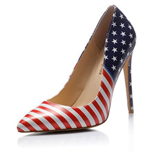 Load image into Gallery viewer, Reindee Lusion Womens High Stiletto Heels Red American Flag Paste Printed Pointed Toe Sexy Pumps Shoes Size 7
