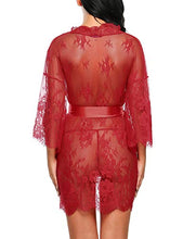 Cargar imagen en el visor de la galería, Avidlove Sexy Robes for Women Boudoir Lingerie Women&#39;s Lace Kimono Robe Babydoll Lingerie Mesh Nightgown Dark Red S
