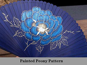 Oggo Chinese Fan, Hand Painted Color, Classical Bamboo Silk Folding Fan Hand Fan with Tassel and Gift Box for Party Decorations Dancing, Wedding, Birthday and Favors(Including Stand)