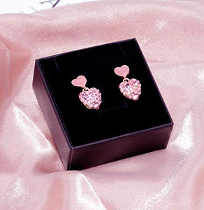 Falasoso Pink Stud Earrings For Women, Titanium Cubic Zirconia Hypoallergenic Heart Dangle Crystals 925 Sterling Silver Cute Earrings For Girls