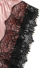 Cargar imagen en el visor de la galería, SheIn Women&#39;s Sheer Lace Bralette and Striped Shorts Pajama Lingerie Set with Robe Pastel Pink Medium
