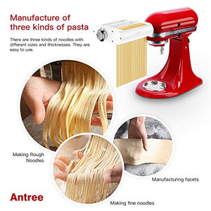 ANTREE Pasta Maker Attachment 3 in 1 Set for KitchenAid Stand Mixers Included Pasta Sheet Roller, Spaghetti Cutter, Fettuccine Cutter Maker Accessories and Cleaning Brush