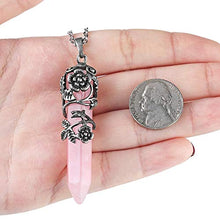 Load image into Gallery viewer, Top Plaza Antique Silver Flower Wrapped Natural Rose Quartz Healing Crystal Necklace
