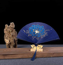 Cargar imagen en el visor de la galería, Oggo Chinese Fan, Hand Painted Color, Classical Bamboo Silk Folding Fan Hand Fan with Tassel and Gift Box for Party Decorations Dancing, Wedding, Birthday and Favors(Including Stand)
