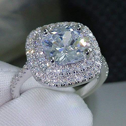 Aimy's Fashion Ring Cushion Cut 4ct 5A Zircon Stone 925 Silver Ring for Women
