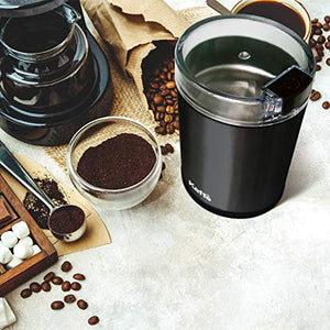 Kaffe KF2010 Electric Coffee Grinder - Black - 3oz Capacity with Easy On/Off Button. Cleaning Brush Included!