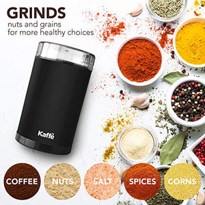 Kaffe KF2010 Electric Coffee Grinder - Black - 3oz Capacity with Easy On/Off Button. Cleaning Brush Included!