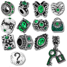 Load image into Gallery viewer, Timeline Treasures European Charm Bracelet Charms and Beads for Women, DIY Jewelry, Birthstone Green May Emerald
