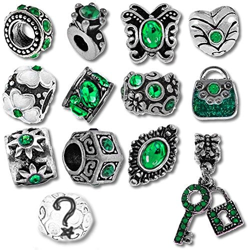 Timeline Treasures European Charm Bracelet Charms and Beads for Women, DIY Jewelry, Birthstone Green May Emerald